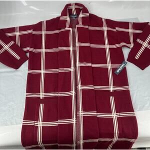 EUC Modcloth Women's Red Plaid Long Heavy Cardigan Pockets Sweater (C14)